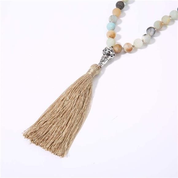 108 Mala Beads Necklace with Gem Stones & Tree of Life Pendant - Picture 3 of 5